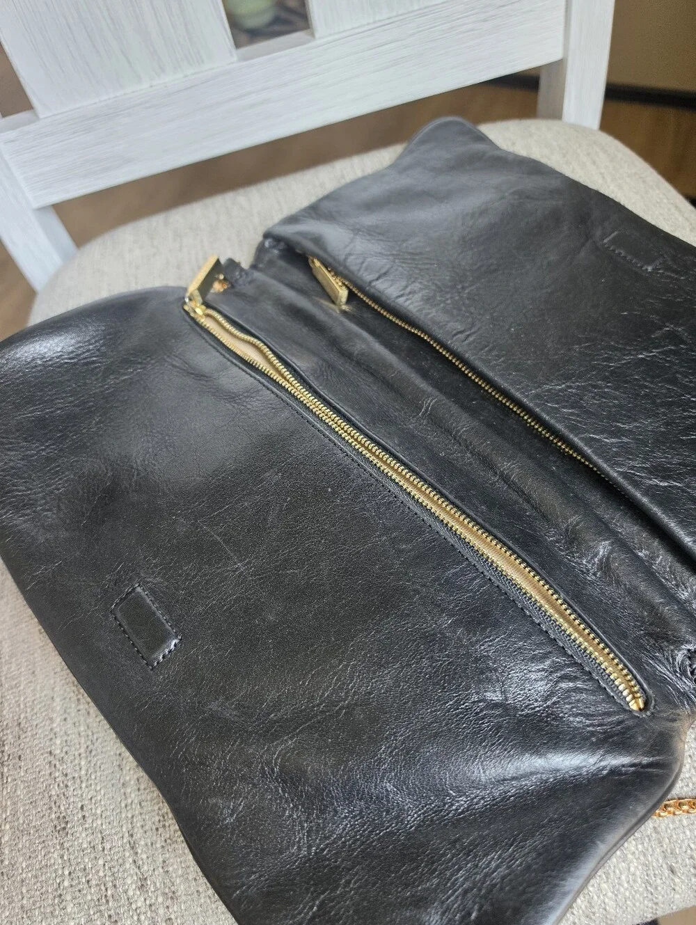 Tory Burch Black Leather Logo Chain Clutch